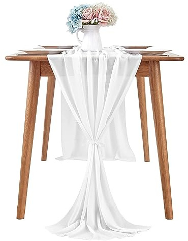 Waylipun Chiffon Tischläufer, 300x70CM, Hochzeit, Geburtstage, Brautparty, Babyparty, Partydekorationen (Weiß)