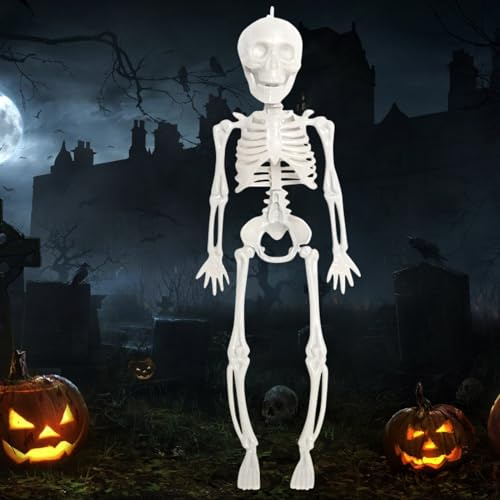 Halloween Skelett, Halloween Skelette Ganzkörper Skelette 28CM, Hängende Skelette, Halloween Deko Skelett, Bewegliche Gelenkknochen, Halloween Friedhof Dekorationen, Spukhaus Zubehör