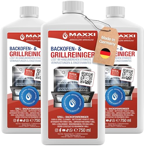 MAXXI CLEAN | Backofen- & Grillreiniger extra stark | 3x 750 ml Gel Paste | selbstarbeitender Reiniger und Fettlöser | für, Herdplatte & Grill | löst Verkrustungen ohne Aufheizen & Gerüche