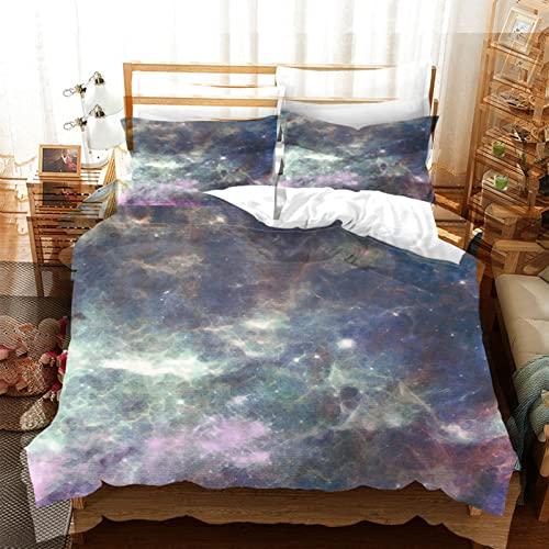 Bettwäsche 135X200Cm 3 Teilig 3D Sternenhimmel des Lila Universums Druck Bettbezug Set, Baby Bettwäsche Weiche Flauschige Hypoallergen Mikrofaser Bettbezüge Mit Reißverschluss Und 2 Kopfkissenbezug