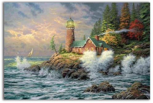 Thomas Kinkade Wandkunst, luxuriöser Leuchtturm, Sonnenuntergang, Leinwand-Kunst, Leuchtturm, Sonnenuntergang, Leinwandbild, Poster und Drucke, Bild für Schlafzimmer, Heimdekoration, ungerahmt
