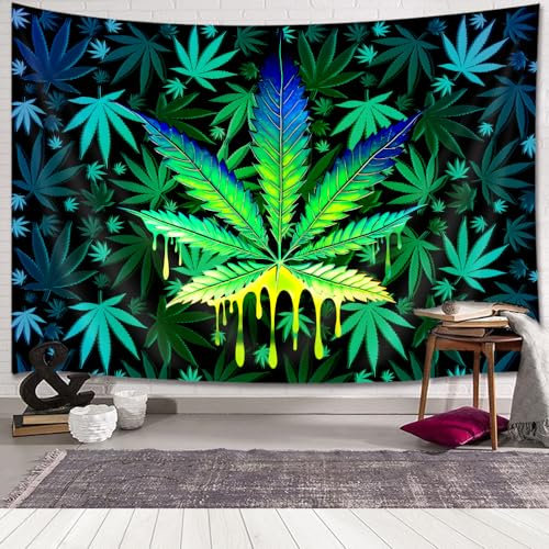 Lacoiime Tapiz de hojas de cáñamo psicodélico verde, tapiz psicodélico, tapiz de decoración de sala de estar, dormitorio, dormitorio, 40 x 30 pulgadas