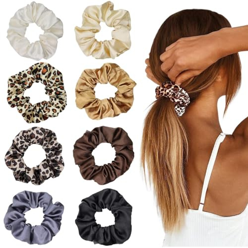8 Stück Satin Scrunchies für Damen Haare, Haargummis Seile, Seidige Haarschmuck für Frauen