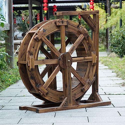 Fuente de Cascada con característica de Agua,Fuente de Rueda hidráulica Ornamental de jardín,decoración de Patio Interior al Aire Libre,Rueda de Agua de Madera,Fuente de Ruedas de Feng Shui rústica
