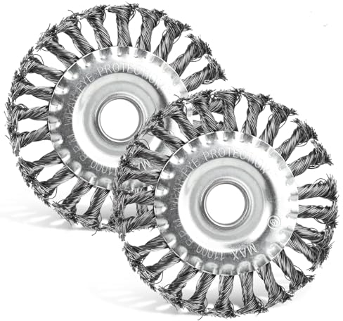 2 Stück Rundbürsten Set, Ø125x22 mm Drahtbürste Winkelschleifer, Zopfrundbürste, Scheibenbürste, Stahlbürste Stahldraht mit gezopften Drahtborsten für Winkelschleifer Bohrmaschine