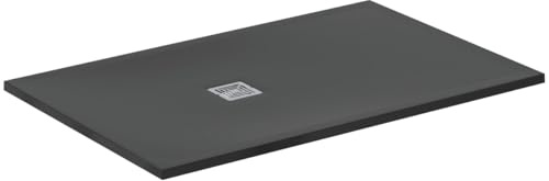Ideal Standard - Ultra Flat S+, Plato de ducha rectangular ultrafino de resina efecto piedra, 140 x 90 cm, Ideal Solid, desagüe lado corto, negro