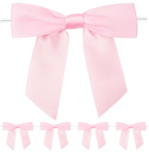 jijAcraft Rosa Kleine Schleifen Selbstklebend: Fertige Geschenk Schleife mit Draht 9×8.5cm Dekoschleifen zum Basteln 50 Stück Satinschleifen für Blumenkranz, Ästen, Weihnachtsbaum