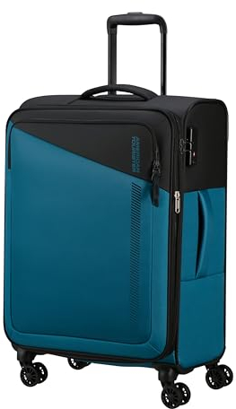 American Tourister Daring Dash - Spinner M, Erweiterbar Koffer, 66.5 cm, 67/75 L, Schwarz/Blau (Black/Blue)