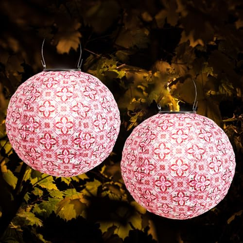 IXYHKB Lanterna Solare da Esterno, 25cm Lanterna Appesa in Nylon per Giardino, Impermeabile, Ideale per Cortile e Matrimonio - 2 Pezzi
