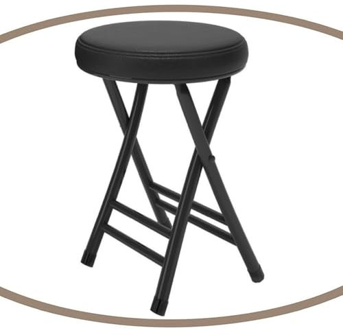 BERWDUXA Sgabello pieghevole rotondo imbottito, sgabello da cucina da 45 cm, sgabello da bar pieghevole, leggero e portatile, per sala da pranzo, camera da letto, bagno (nero)