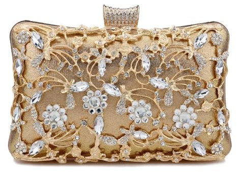 YUEZHAN Abendtasche Damen Clutch Shinny Glitter Abend Taschen Strass Harte Oberfläche Box Taschen Elegant Weibliche Hochzeit Schulter Beutel Bankett Party Geldbörse Ym3106Gold