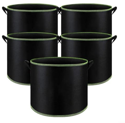 5er-Pack Pflanzsack Tomaten kübel Vliesstoff, 20 L Pflanzen Tasche, Kartoffel Pflanzbeutel mit Pflanzenschilder zum Beschriften, Pflanzbeutel für Balkon Terrasse Gewächshaus Garten (Black, 28X35CM)