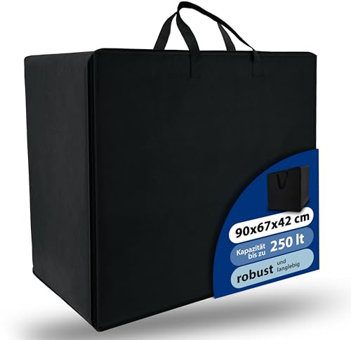 Beautissu Große Aufbewahrungstasche für Bettdecken Kopfkissen Klappmatratze | 250 Liter 67x90x42 cm Schwarz Bettzeug Gartenauflagen Kleideraufbewahrung robuste Tragetasche