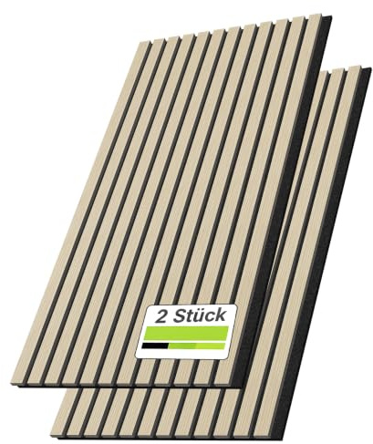 Aufun 2er-Set Akustikpaneele Holz Schallabsorbierende Wandverkleidung Selbstklebend 120x60 cm, Muster Set Holz Wandpaneel auf Akustik-Filz, Lamellenwand für Wohnzimmer, Büro, Garderobe (Eiche)