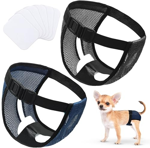 WUFANC Läufigkeitshose für Hündinnen 2er Pack, Hundehöschen Läufigkeit mit 6 Hygienepads, Waschbar und Wiederverwendbar, Verstellbar und Anti-Belästigung, für den Innen- und Außenbereich (M)