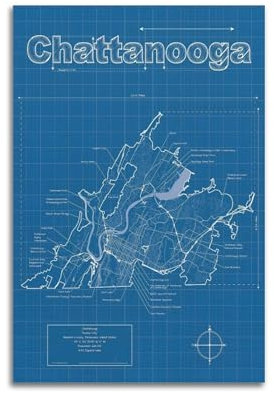 Poster con mappa della città di Chattanooga, USA, pittura decorativa da parete su tela, poster decorativo moderno per camera da letto, per camera da letto (60 x 90 cm)