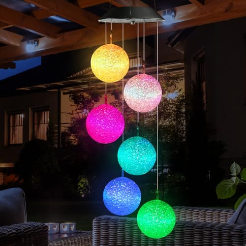 Riisoyu Campanelli Eolici Solare, LED Energia Solare Campanella con 6 Luci LED Cambiano Colore Campana a Vento Luce Impermeabile Decorazioni Giardino per Esterno Interni Casa Giardino Cortile Feste
