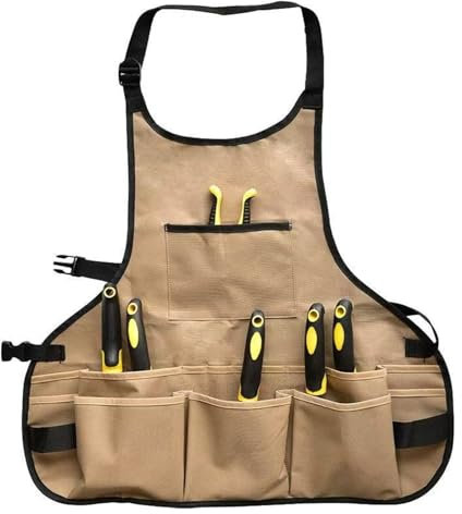 SKINPA Tools Apron,Work Apron with Tool Pockets Tools Apron,Polyester Garden Tool Apron Garden Workwear Multi-functional Polyester Garden Tool Apron Garden Work Clothes(Brown)