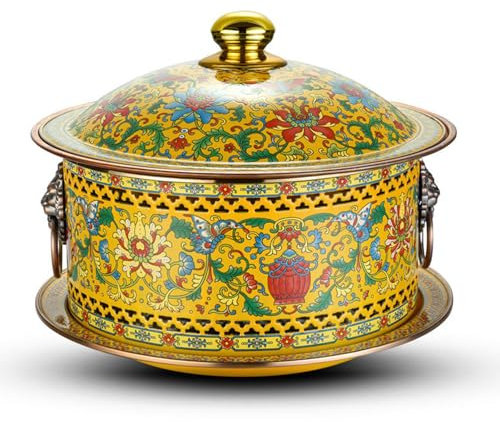 Alter Kochtopf,Chinesischer Kupfer Kochtopf, Cloisonne Kupfer Hot Pot Split Typ Haushalt Kupfer Topf Alkohol Topf for Küche Catering Partys Hotels Essen,(C)
