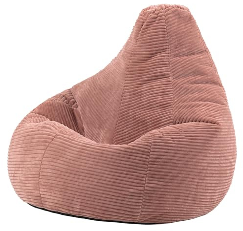 icon Dalton Cord Bean Bag Chair, Pink, Large Adult Bean Bag with Filling Included, Comfy Chair, Living Room Furniture, Bedroom Furniture