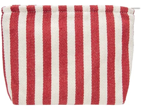 PAZIMIIK Makeup Bag Large Cotton Zipper Pouch for Purse Travel Canvas Make Up Organizer for Women Cosmetic,Stripe Red