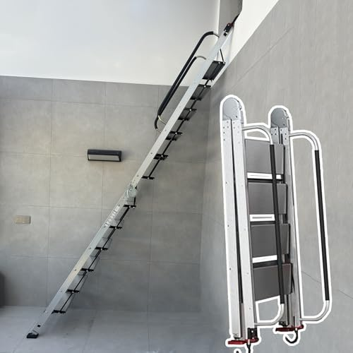 Scala per Soppalco Scale per Soffitta da 8-14 Gradini con Corrimano, Scale Pieghevoli Portatili per Soffitta per Finestre Ospedaliere, Scale per Arrampicata Antincendio di Emergenza Domestica(14 step-