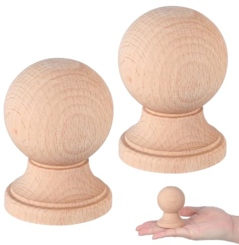 Tofficu 2Pcs Solid Wood Ball Finials 2.76X1.93 Inch Unfinished Hardwood Decorative Finials for Indoor Staircase Banister Toppers Furniture Accents