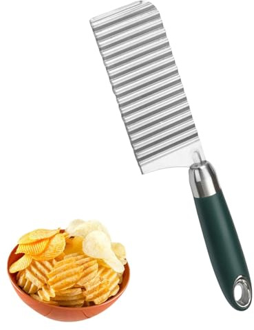 Wellenschneider für Gemüse und Obst - Riffelmesser aus Edelstahl für die schönsten Schnittmuster, Mehrzweck Riffelmesser mit Rutschfester Griff, Wellenschnittmesser, Spülmaschinenfest (Grün)