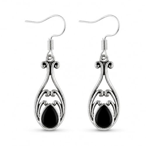 Aretes Bohemios Negro Rincón Ónix Lágrima Colgantes Largos Estilo Elegante Noche Joyería Antigua Encantos Esposa Mamá YIQPKUM (Oscuridad)