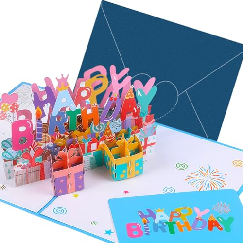 ALLY-MAGIC Geburtstagskarten, Pop Up Karte Geburtstag, Geburtstagskarte Lustig 3D Happy Birthday Geburtstagsgeschenk für Mann Frauen Jungen Mädchen Kinder E24-LSSRHK