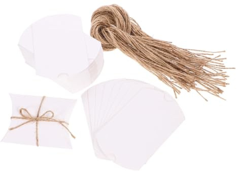 FRCOLOR 100 St Små Vikbara Papperpillowboxar med Jutesnöre Robust Presentförpackning för Smycken Små Gåvor för Bröllop Shower Festliga Tillfällen