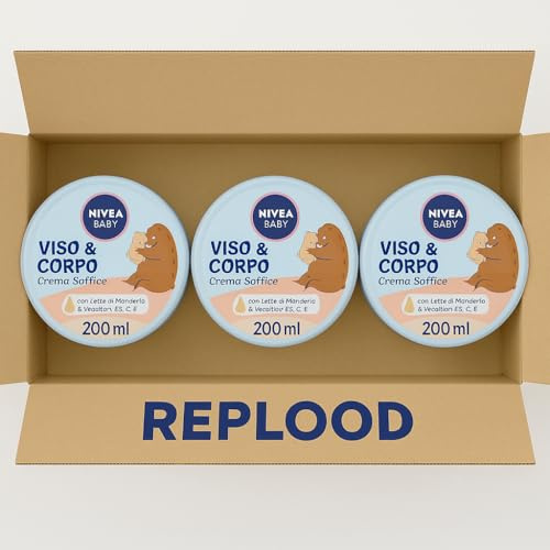 Baby Viso & Corpo Crema Soffice con Latte di Mandorla e Vitamine B5, C, E – Idratazione Delicata per Pelle Sensibile dei Bambini – Confezione da 3 x 200 ml per Nivea