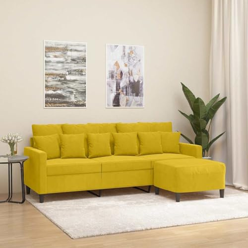Fangmaliuyun 3-Sitzer Samt Sofa mit Hocker Gelb 198 x 77 x 80 cm gemütliches Wohnzimmer Couch mit 180 cm Breite platzsparendes kleines Schlafsofa für Living Room Bedroom