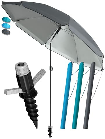 4smile Sonnenschirm Strand SunnyJoy Ø 200 cm, 3er Set - Strandschirm mit UV Schutz 50+, inkl. Sonnenschirm Schutzhülle und Bodenhülse - Strandschirm windfest stabil, Sonnenschutz Strand, Anthrazit