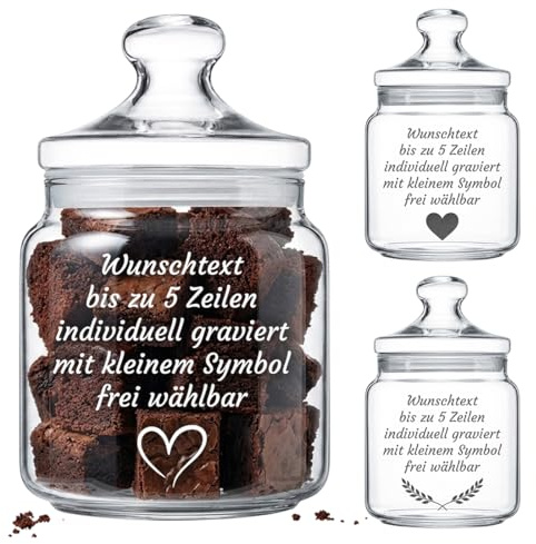 polar-effekt Personalisiertes Bonbonglas mit Gravur 1,5 Liter - Keksdose aus Glas mit Deckel - Vorratsglas mit Wunschtext bis 5 Zeilen - Geschenk für Familie, Freunde & Kollegen
