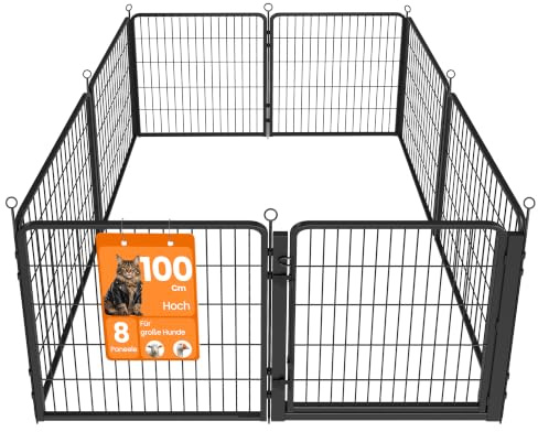 Feandrea Haustierlaufstall, Freigehege aus Rostfreiem Metall, mit Breiter Tür, Flexibel Formbar, 170 x 170 x 100 cm, für Indoor und Outdoor, Schwarz, Dack Kollektion PPK021B102