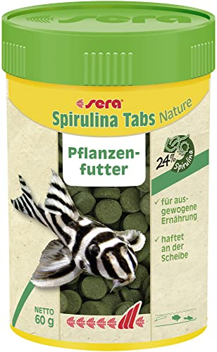 sera Spirulina Tabs Nature 60 g | Veggiefutter ohne Farbstoffe & Konservierungsstoffe | Unterstützt gesunde Verdauung & Lebendigkeit | Ideal für pflanzenfressende Fische & Wirbellose in Süß- &