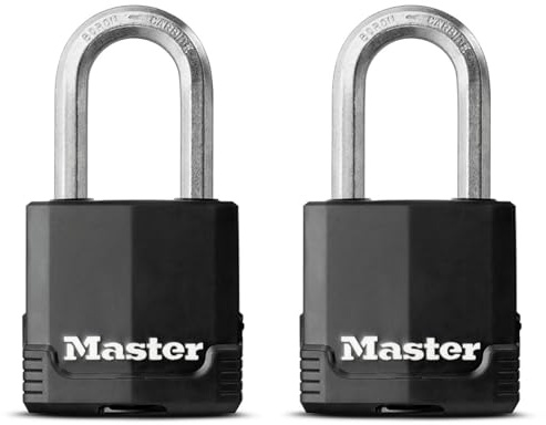 Master Lock Cadenas haute sécurité [A Clé] [Acier laminé Recouvert] [Extérieur] [Anse M] [Pack de 2] M115EURTLF - idéal pour les Remises, les Garages, les Clôtures et les portails