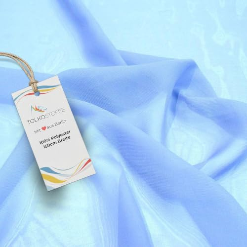 TOLKO Chiffon Stoff Meterware für Rock Bluse Tücher | Halb transparent knitterarm weich fallend | leicht wie Tüll Voile Dekostoff für Gardine Vorhang Sichtschutz Stoffe zum Nähen Meterware (Hell Blau)