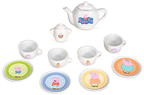 Smoby – Peppa Pig Porzellan-Service – 10-tlg Spielzeuggeschirr-Set mit Tasse, Teller, Zuckerdose, Teekanne, mit Aufdruck, für Kinder ab 3 Jahren