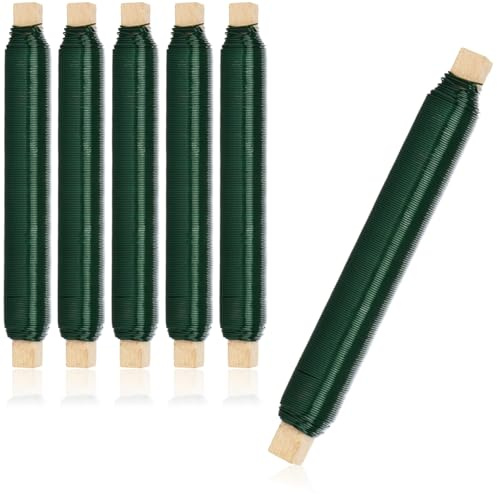 com-four® 6X Blumenwickeldraht-Set, Bindedraht in grün auf Holzstab gewickelt, Stärke 0,65 mm, 600 g (Grün - 06 Stück)