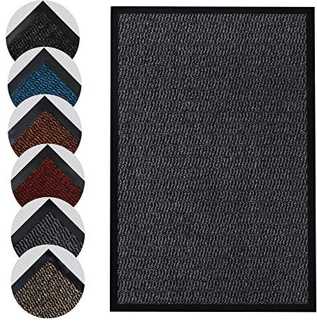 Homatz Door Mats Indoor & Outdoor Heavy Duty Floor Mat - Non Slip Rubber Back - Dirt Trapper Door Mat - Super Absorbent Front Door Mat, Washable Doormats Rug, Barrier Mat (Grey,40x60cm)