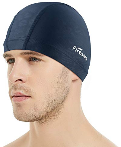 Lycra Badekappe, Firesara Lycra Schwimmkappe Anti-Tränen Beschichtet Gemütlich Kein Beleg für Männer Frau Lange Kurzes Haar Erwachsene Jungs Mädchen-Blaues Korn
