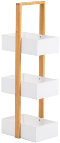 woodluv 3 Tier Robust Bamboo & MDF Bathroom Bedroom Storage Caddy Unit, White - 25 x 18.5 x 70 (H) cm