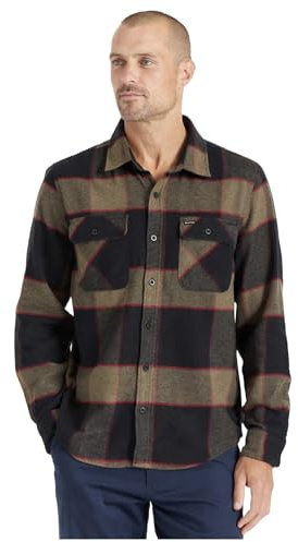 Brixton mäns Bowery L/S flanellskjorta med knappkrage, Grå ljung/kol, M