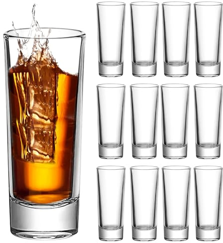 Ruckae 12 Pack 2 OZ Shot Glasses Set Clear Shot Glasses Bulk with Heavy Base Bar Cylinder Glass Shot Cups for Vodka Tequila Whiskey Liquor Cocktail (Cylinder Shaped)