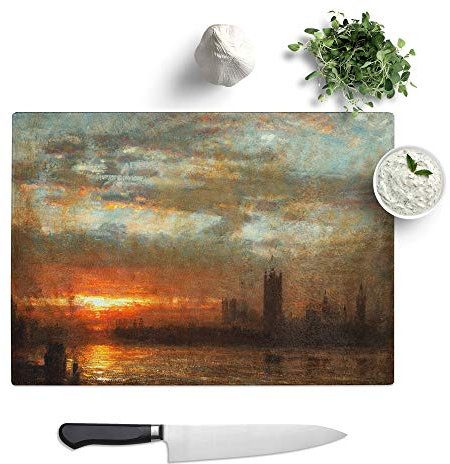 Kitchen Chopping Board Glass - J.M.W. Turner (Joseph Mallord William Turner) Westminster Sunset - Textured Worktop Saver Cutting Board - Heat Resistant, Shatterproof and Hygenic - 39 x 28.5 cm