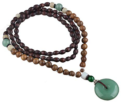 EXINOX Lange buddhistische Halskette mit Holzperlen: Ethnischer Buddha: Damen, Holz, Perle