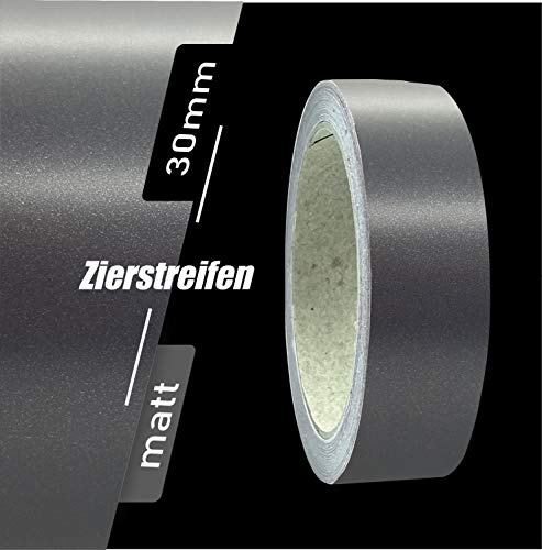 siviwonder Zierstreifen selbstklebend Folie Anthrazit Metallic Matt Dunkelgrau 30 mm x 10 m Rolle Dekorband Auto Motorrad Boot Fahrrad Caravan Pinstripe Klebeband für Konturmarkierung Linie Dekoration