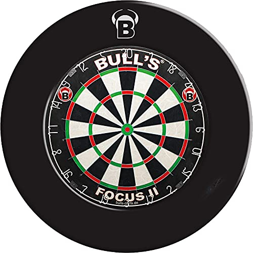 Bull's Focus II Turnier Bristle Board Dartboard Dartscheibe mit Pro Surround Catchring Wandschutz Set (Schwarz)